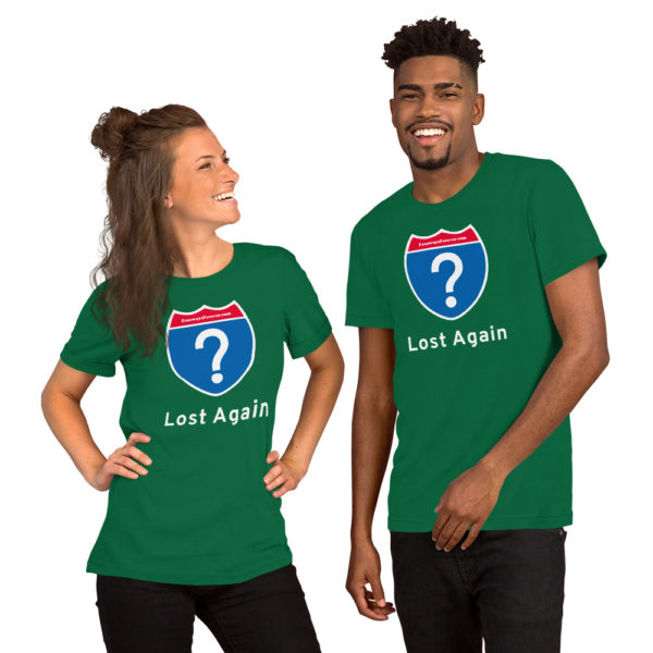 man and woman wearing lost again t-shirts