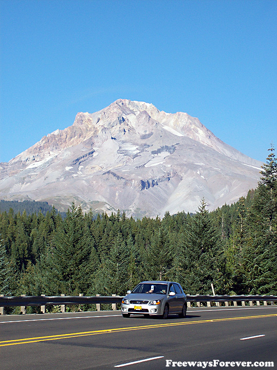 Mount Hood as seen from U.S. Route 26 highway near Rhododendron, Oregon