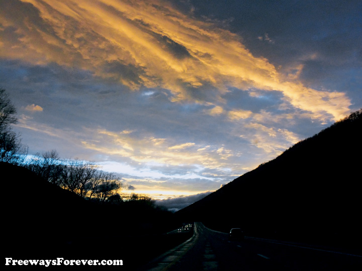 Sunset along Routes 22-322 highway in central Pennsylvania