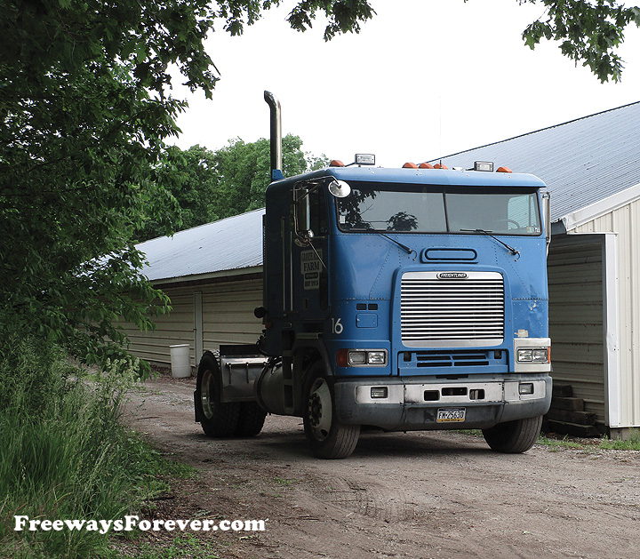Granite Run Farms of Gettysburg, Pennsylvania, uses this Royal blue Freightliner cab over truck to haul feed for livestock